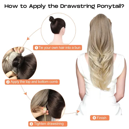 Miniatura 8 de SEIKEA Extensión de cola de caballo versátil con cordón, 26" de largo, cabello ondulado multicapa, clip para cola de caballo, extensiones de pelo