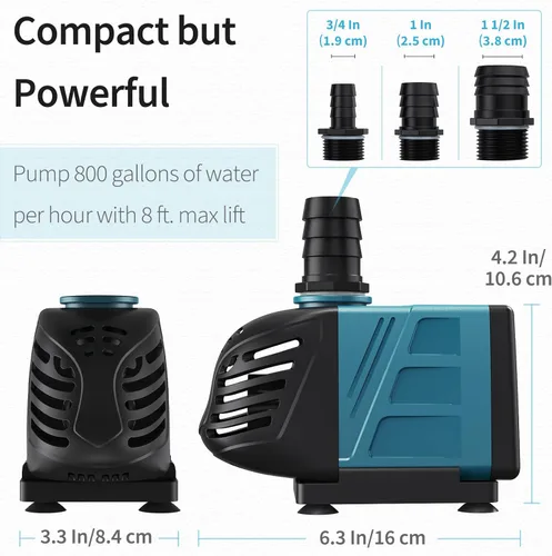 Miniatura 3 de Uniclife Bomba de agua sumergible y en línea de 800 GPH para acuario, 55 W, 8 pies, bomba de retorno silenciosa CA de 120 V con cable