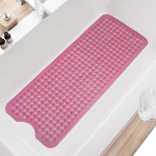 Miniatura 12 de TEESHLY - Alfombra para bañera y ducha, antideslizante de 40 x 16 pulgadas, tamaño extralargo y lavable a máquina, con orificios de drenaje y Negro