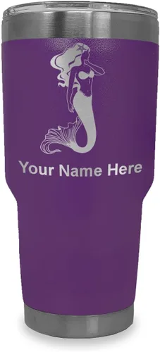 Miniatura 25 de LaserGram Vaso aislado al vacío de 20 onzas, sirena, grabado personalizado incluido (negro)