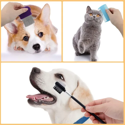 Miniatura 7 de Paquete de 10 peines para pulgas para perros, peines de acero inoxidable para perros y gatos con dientes redondeados para eliminar pulgas, piojos