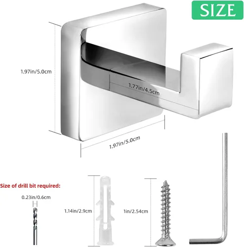 Miniatura 6 de Ganchos para Toallas de Acero Inoxidable Resistente, Ganchos Cuadrados para Bata Montados en la Pared para Baño, Cocina, Dormitorio, Hotel Cromado