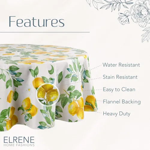 Miniatura 4 de Elrene Home Fashions - Mantel de vinilo vintage resistente al agua y a las manchas con reverso de franela, 70 x 70 pulgadas, redondo