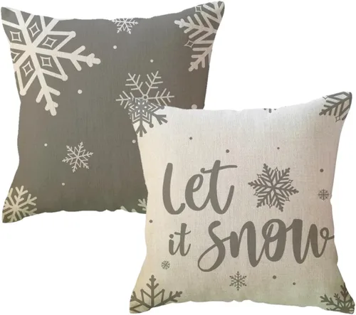 Miniatura 7 de ULOVE LOVE YOURSELF - Juego de 2 fundas de almohada para decoración de invierno, fundas de almohada de Navidad estilo granja, diseño de copos