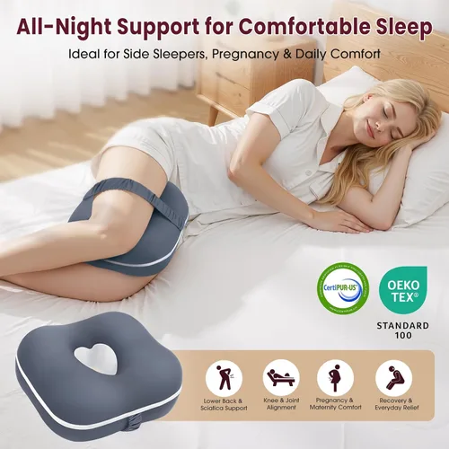 Miniatura 2 de Almohada de rodilla de espuma viscoelástica para dormir de lado, almohada de apoyo con diseño de recorte de corazón y correa ajustable, almohada