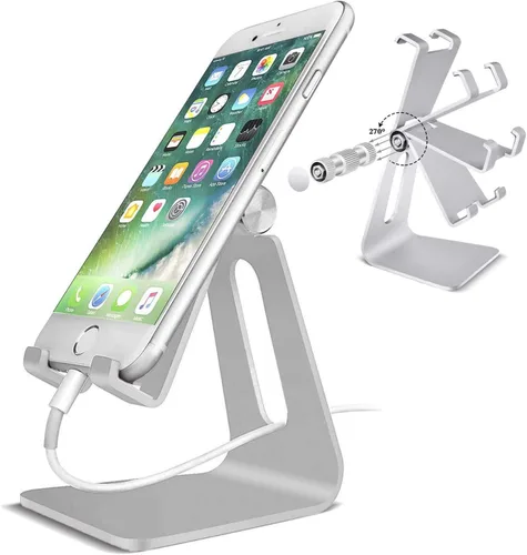 Miniatura 9 de Soporte ajustable de aluminio multiángulo para teléfono y tableta, base antideslizante, estación de carga para escritorio, cama, cocina, oficina
