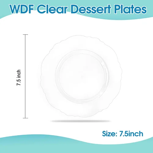Miniatura 3 de WDF 60 platos desechables de plástico transparente para postre, 7.5 pulgadas, pequeños, desechables, para pasteles, aperitivos, postres para bodas