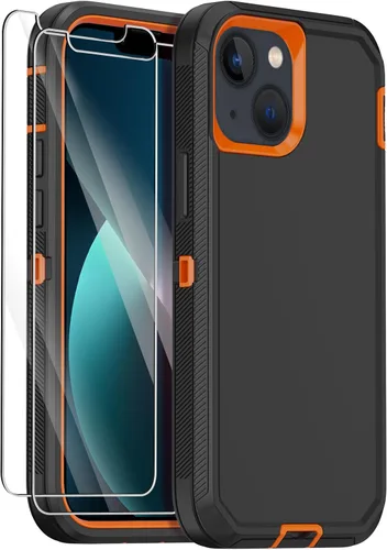 Miniatura 8 de Funda para iPhone 13 con 2 protectores de pantalla, protección contra caídas a prueba de golpes, cuerpo completo, resistente, 3 capas, militar