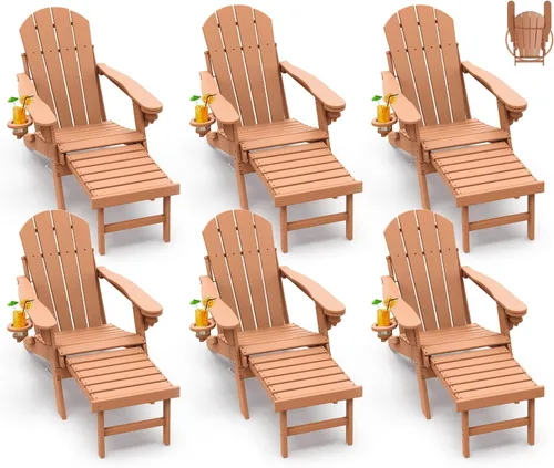 Miniatura 30 de GREENVINES Sillas Adirondack con Otomano Juego de 2 Grano de Madera Plegable Reposapiés Retráctil Plástico HDPE Silla para Hoguera Todo