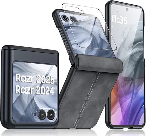 Miniatura 37 de para Samsung Galaxy Z Flip 7 Funda con protección de bisagras y protector de pantalla incorporado, funda de cuero mate de policarbonato ultradelgada