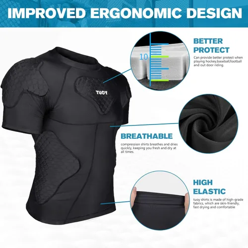Miniatura 5 de TUOY - Camiseta acolchada de compresión para hombres, protector de pecho y costillas para fútbol, paintball, béisbol