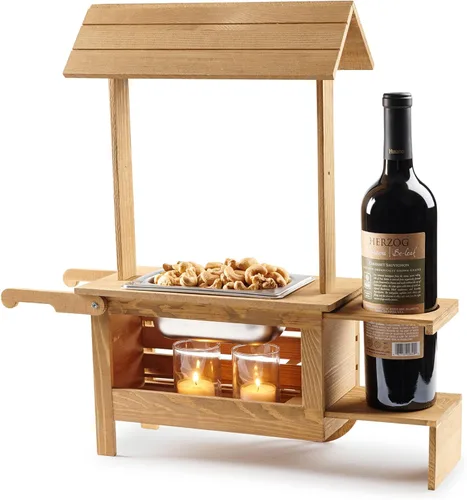 Miniatura 9 de Soporte para botellas de vino con bandeja para servir aperitivos, carrito de madera de mesa para dulces y calentador de nueces con capacidad para 1