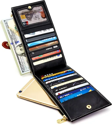 Miniatura 2 de ANDOILT - Cartera de cuero genuino para mujer con bloqueo RFID para tarjeta de crédito con cremallera