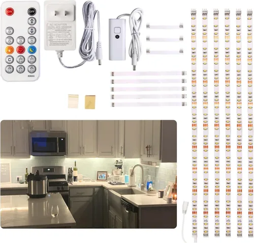 Miniatura 11 de WOBANE - Luz para debajo de la encimera, iluminación led regulable, 6 tiras de luz con control remoto para cocina, estante, despensa, escritorio