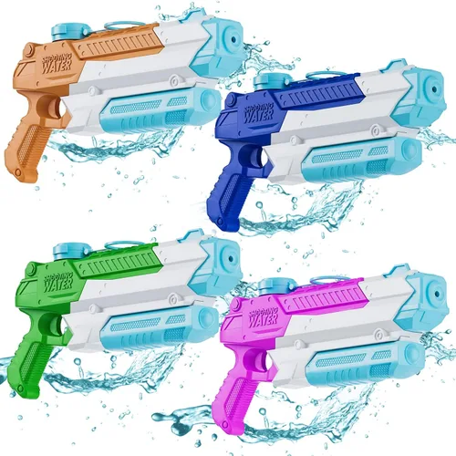 Miniatura 2 de WOLKEK Pistolas de agua para niños y adultos, paquete de 4 pistolas de chorro de alta capacidad de 400 CC de largo alcance, juguetes de piscina