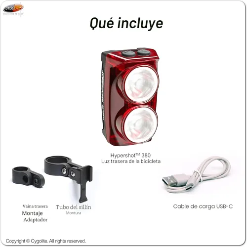 Miniatura 7 de Cygolite Hypershot - Luz trasera para bicicleta de 350 lúmenes, 7 modos nocturnos y diurnos, velocidades de flash ajustables por el usuario