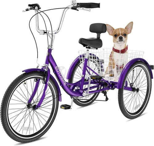 Miniatura 13 de NAIZEA Adult Tricycle, 7 Speed Three Wheel Cruiser Bike, 20/24/26 inch Adult Trikes 3 Wheel Bikes with Large Basket for Seniors, Adults, Women, Men
