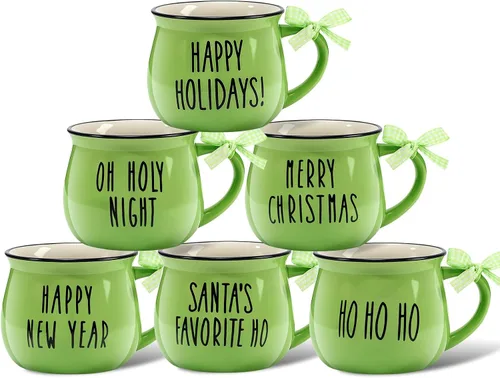 Miniatura 9 de Sawysine Juego de 6 tazas de café de Navidad, tazas de cerámica de 12 onzas, regalo de chocolate caliente para familiares, mamá, mujer, amiga, casa