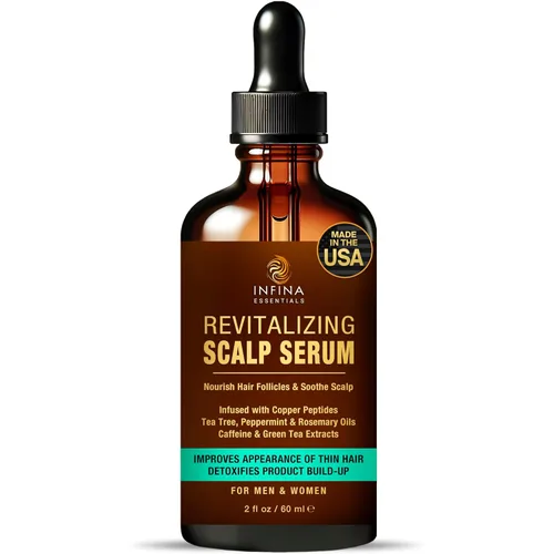 Suero revitalizante para el cuero cabelludo para el crecimiento del cabello con péptidos de cobre, cafeína y aceite de árbol de té - Aceite