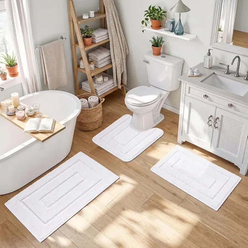 Miniatura 35 de GRANNY SAYS Juego de 2 alfombras de baño suaves para baño, alfombras de baño antideslizantes y lavables, alfombras de baño absorbentes para bañera