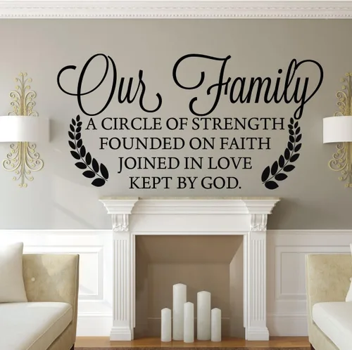 Miniatura 3 de Decoración de pared familiar – Nuestra familia un círculo de fuerza fundado en la fe unido en el amor mantenido por Dios – Decoración de vinilo