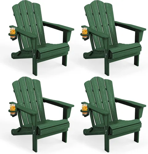 Miniatura 16 de KINGYES Silla plegable Adirondack, sillas de patio HDPE para todo clima, silla de césped con textura de madera para junto a la piscina, patio Aruba
