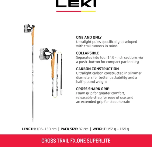 Miniatura 2 de LEKI Cross Trail FX.One Superlite - Bastones de senderismo ligeros de carbono plegables para senderismo y correr por senderos
