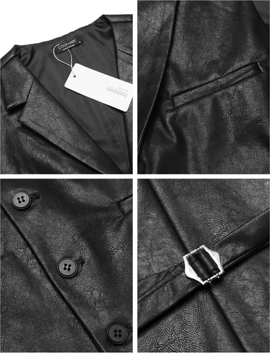 Miniatura 5 de COOFANDY Chaleco de cuero para hombre, estilo casual, estilo occidental, ligero, con cuello en V, chaleco