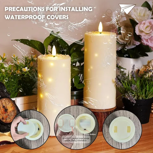Miniatura 3 de kakoya Velas grandes sin llama parpadeantes impermeables para exteriores de 10" x 4" con temporizador, 2 velas LED de pilar que funcionan