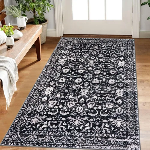 Miniatura 17 de Lansny Alfombra bohemia de 2 x 3 pulgadas, lavable, color negro, azul marino, floral, alfombra de cocina, alfombra de área pequeña de lana