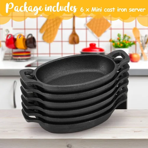 Miniatura 3 de Uiifan Juego de 6 mini sartenes de hierro fundido, horno individual para servir y sartenes para hornear, asar, asar a la parrilla y aperitivos