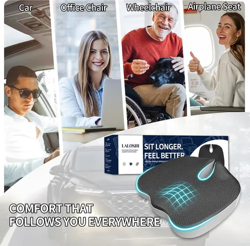 Miniatura 7 de Cojín para silla de oficina con recorte de coxis y diseño en forma de U, espuma viscoelástica de 2.8 pulgadas para aliviar el dolor de espalda