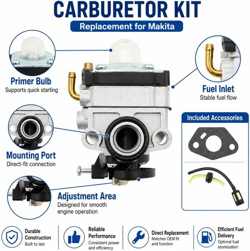 Miniatura 4 de Hoypeyfiy Reemplazo de carburador para soplador de hojas Makita BHX2500 BHX2500V PB2504 EH450 H2500 BHX2500CA 24.5 cc 168641-9 592-60220-01