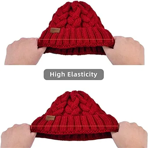 Miniatura 5 de Rosoz Gorro de cola de caballo para mujer, gorro cálido de invierno, suave, elástico, de punto trenzado, para moño alto
