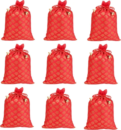 Miniatura 8 de Touchstone Preciosas bolsas de regalo reutilizables, respetuosas con el medio ambiente, brocado de cachemira con cordón grande para cumpleaños