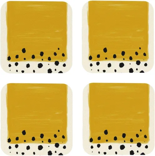 Miniatura 2 de Juego de 4 manteles individuales con estampado amarillo mostaza y negro, de cuero, resistentes a las manchas, para comedor, cocina, antideslizantes