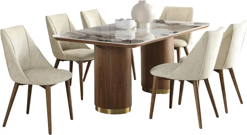 Miniatura 6 de Acme Willene - Silla auxiliar de tela contemporánea en beige/nogal (juego de 2)