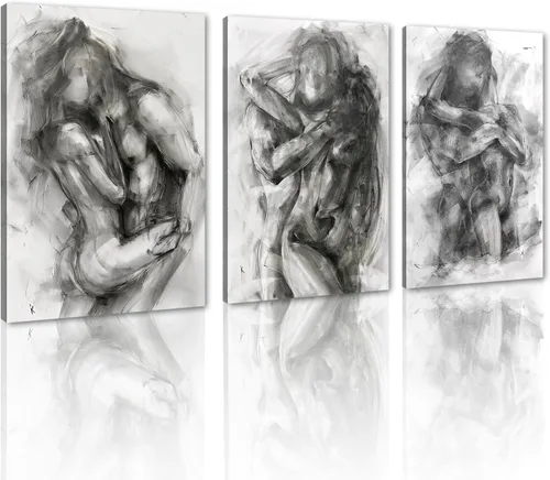 Miniatura 59 de Novatique 3 piezas de arte de pared sexy en blanco y negro para parejas desnudas, decoración de pared abstracta de amor para mujeres y hombres, arte