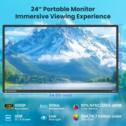 Miniatura 3 de Hyangin Monitor portátil grande de 24 pulgadas para laptop, pantalla portátil de 1080P FHD 100Hz, 125% sRGB IPS con soporte ajustable para laptop