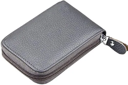 Miniatura 4 de Noedy RFID bloqueo de tarjetas de crédito titulares caso organizador cuero genuino cremallera alrededor de la cartera de seguridad, Gris, Mujeres
