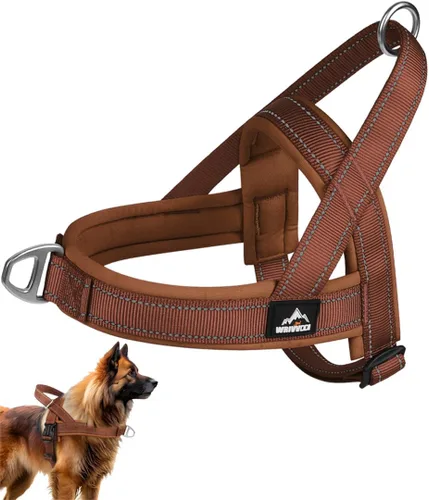 Miniatura 9 de Arnés para perro resistente sin escape, diseño de chaleco triangular acolchado marrón, arnés de entrenamiento ajustable con hebillas fáciles