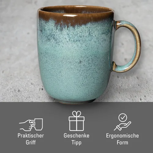 Miniatura 6 de Villeroy & Boch Lave Glace - Taza con asa, elegante taza de loza para todo el día, turquesa, 13.5 onzas, apta para lavavajillas