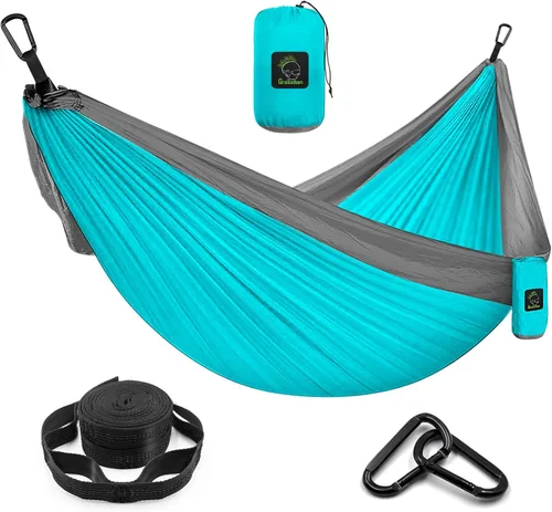 Miniatura 16 de Grassman Hamaca de camping doble y individual hamaca portátil con correas de árbol, hamacas de paracaídas de nailon ligero, accesorios