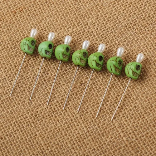 Miniatura 6 de BLESSUME 7pcs Candle Magick Ritual Pins Skull Top (Verde)