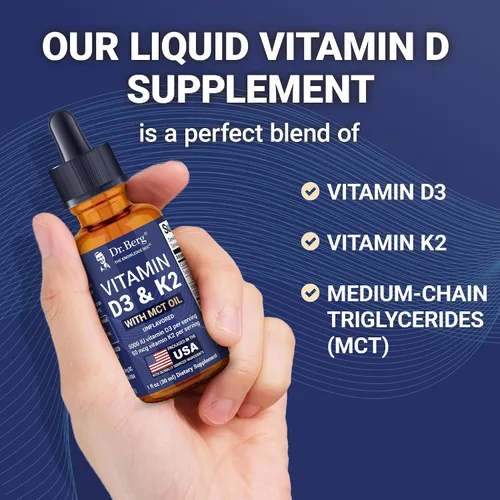 Miniatura 5 de Dr. Berg - Gotas líquidas de vitamina D3 K2 de máxima potencia con aceite MCT – 5,000 UI de vitamina D3 líquida con K2 – Apoya huesos fuertes