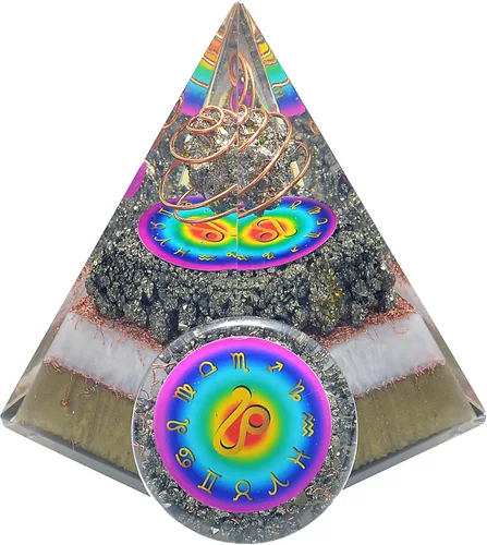 Miniatura 15 de Juego de pirámide de orgón y piedra de palmera de horóscopo, cristal curativo de acuario, signo del zodiaco, hecho de pirita y angelita para calma