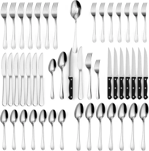 Miniatura 7 de Tribal Cooking Juego de cubiertos dorados de 49 piezas – Servicio para 8 – Juego de cubiertos de acero inoxidable dorado – Juego de cubiertos