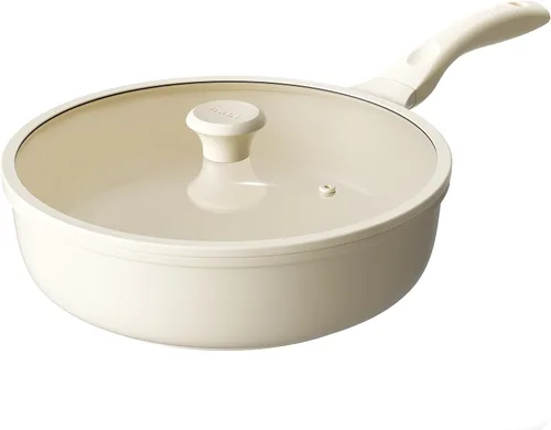 Miniatura 15 de Sartén antiadherente con revestimiento cerámico de Redchef con tapa, sartén grande y profunda para saltear, apta para inducción, apta para Gris