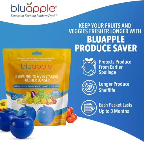 Miniatura 2 de Bluapple Produce Saver Absorbedor De Gas Etileno, Paquete De 2: Mantiene Las Frutas Y Verduras Frescas Por Más Tiempo En El Refrigerador Y Fruteros