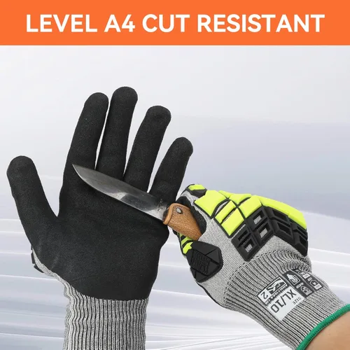 Miniatura 4 de 2 pares de guantes de trabajo de seguridad, guantes de impacto para hombres y mujeres, resistentes a los cortes, antideslizantes, de trabajo pesado